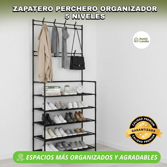 Zapatero Perchero Organizador 5 NIVELES ®  -  Sistema Maestro de Organización