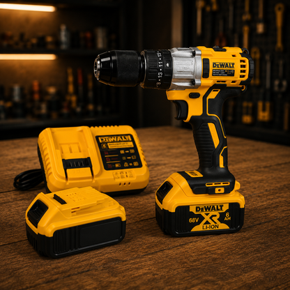 KIT TALADRO INALÁMBRICO 68V + MALETÍN COMPLETO DE HERRAMIENTAS