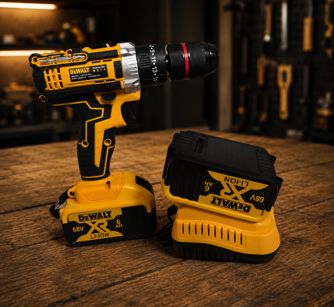 KIT TALADRO INALÁMBRICO 68V + MALETÍN COMPLETO DE HERRAMIENTAS
