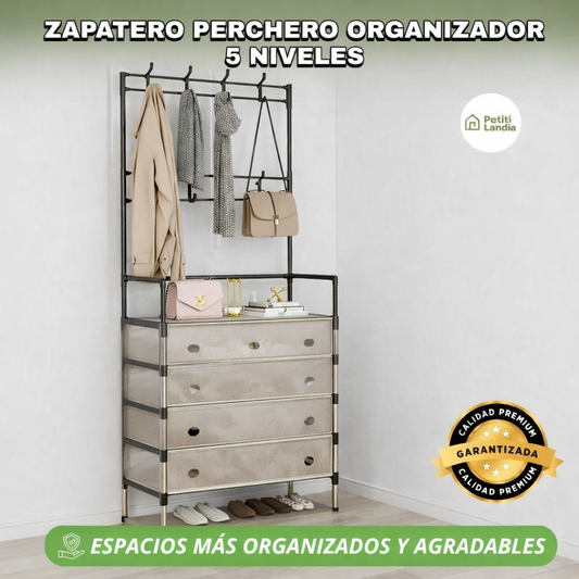 Zapatero Perchero Organizador 5 NIVELES ®  -  Sistema Maestro de Organización